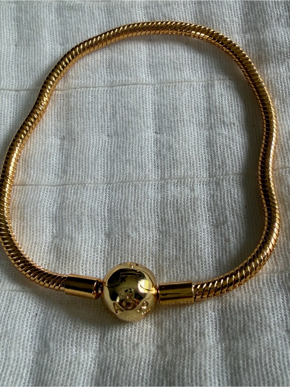 Pandora Gold Snake Chain Necklace with Polished Gold Bead Clasp